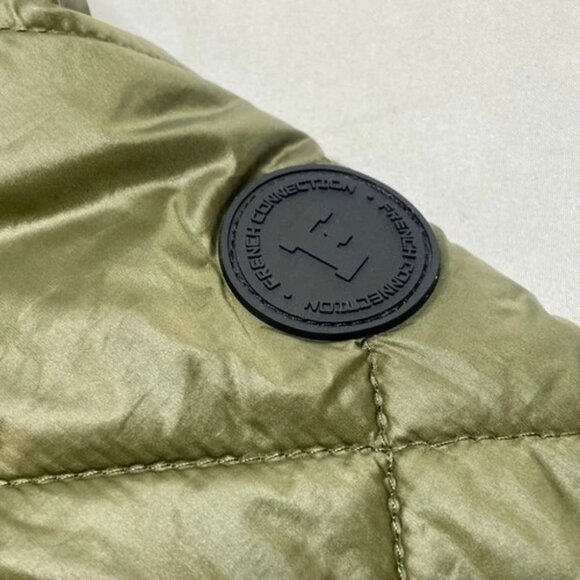 French Connection Quilted Bomber Jacket Women's Medium Olive Green Full Zip GUC - Picture 4 of 8